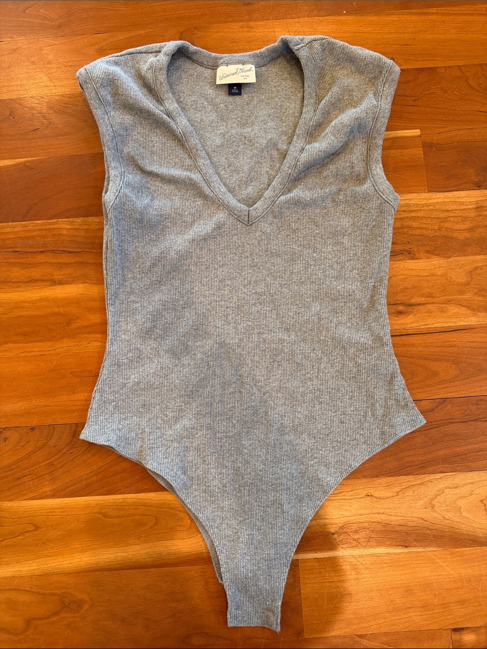 Universal Thread Gray Ribbed V-Neck Short Sleeve Bodysuit